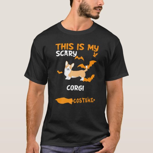 尾の衣装を持つコルギのハロウィーン怠惰な怖い犬 Tシャツ (正面)