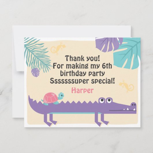 尾はかりで測の女の子の爬虫類誕生日 サンキューカード (正面)