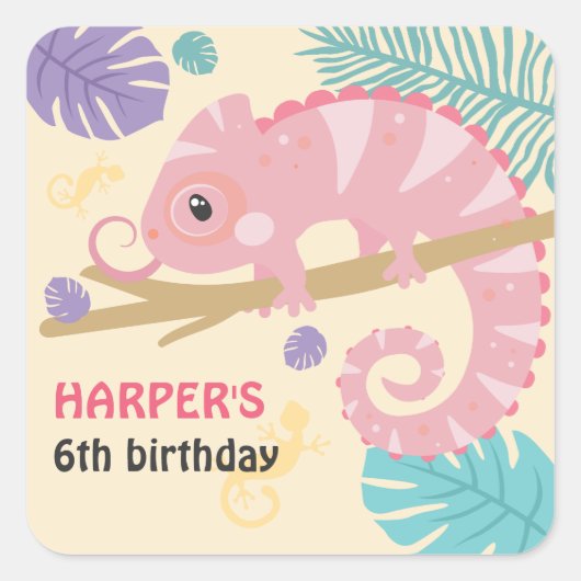 尾はかりで測の女の子の爬虫類誕生日 スクエアシール (正面)