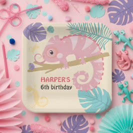 尾はかりで測の女の子の爬虫類誕生日 ペーパープレート