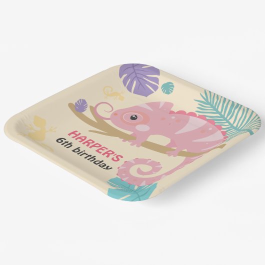 尾はかりで測の女の子の爬虫類誕生日 ペーパープレート (傾斜あり)