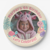 尾はかりで測の女の子の爬虫類誕生日 ペーパープレート (正面)