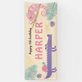 尾はかりで測の女の子の爬虫類誕生日 横断幕 (縦)