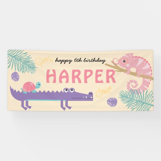 尾はかりで測の女の子の爬虫類誕生日 横断幕 (横)