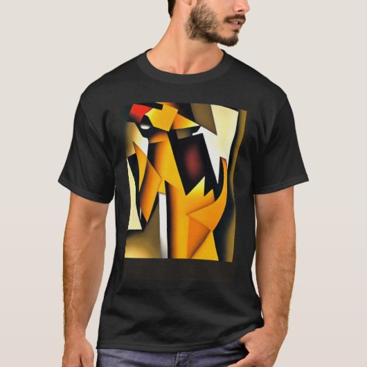 尾は犬の幾何学的な抽象芸術を振る Tシャツ (正面)