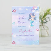 尾びれデザインの海の中パーティーガールズ用 招待状 (スタンド正面)