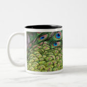 尾を表示しているオスの孔雀(Pavoのcristatus) ツートーンマグカップ (左)