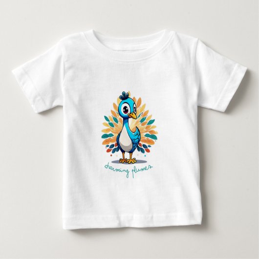 尾威厳のある付きピーコカラフルック ベビーTシャツ (正面)