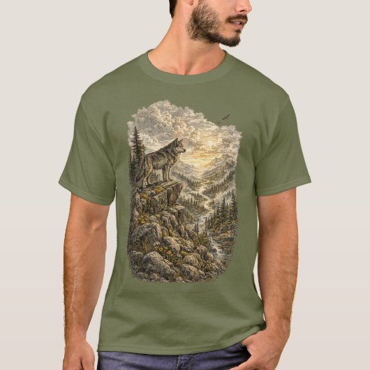 尾根の上の孤独なオオカミTシャツ Tシャツ (正面)