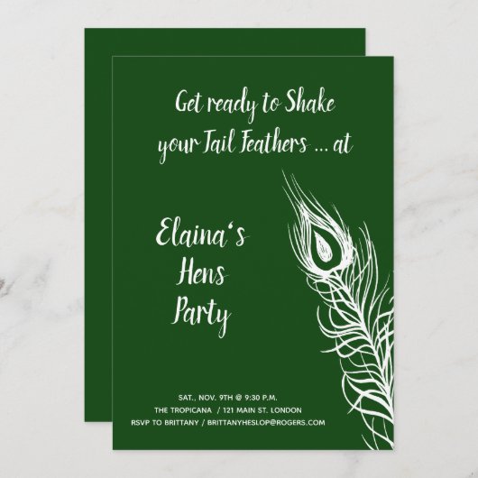 尾羽を振って踊ろう!ハンズパーティー エメラルドグリーン 招待状 (正面/裏面)