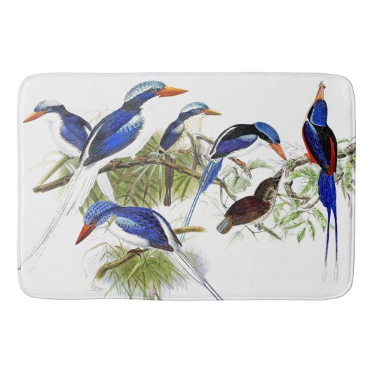 尾長漁鳥コラージュ風呂マット バスマット (正面)