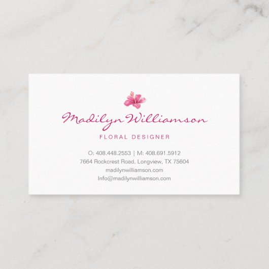 局所ピンクのハイビスカスフローラと葉の水色 名刺 (裏面)