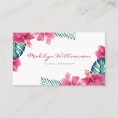 局所ピンクのハイビスカスフローラと葉の水色 名刺 (正面)