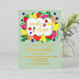 局所的に成長したファーマーズマーケット誕生日 箔招待状