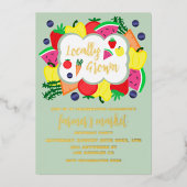 局所的に成長したファーマーズマーケット誕生日 箔招待状 (正面)