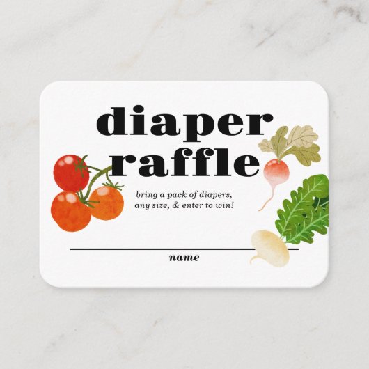 局所的に栽培された |おむつラッフルインサート |野菜 エンクロージャーカード (正面)