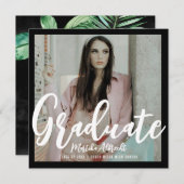 局所葉 |緑と黒 |写真の卒業 招待状 (正面/裏面)