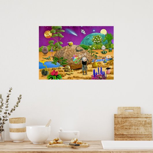 居住可能なエイリアン上の可愛い惑星 ポスター (キッチン)