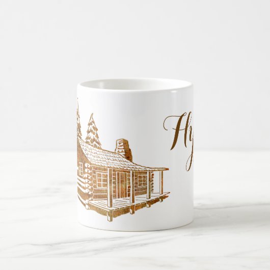 居心地のよい丸太小屋- Hyggeかあなた自身の文字 コーヒーマグカップ (中央)