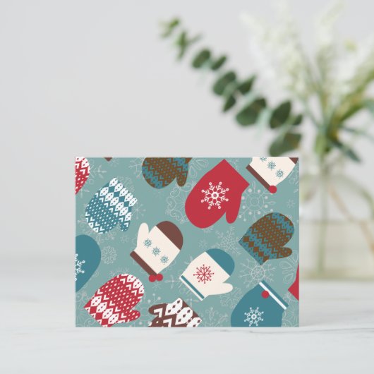 居心地のよい冬のミトンのクリスマスの休日の郵便はがき シーズンポストカード (スタンド正面)