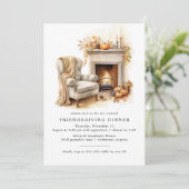 居心地のよい暖炉 |かわいい友モダンだちディナー 招待状 (スタンド正面)