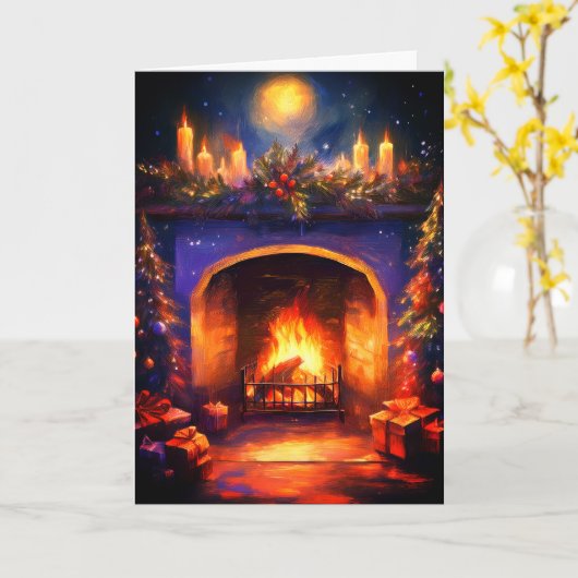 居心地のよい暖炉 カード (黄色い花)