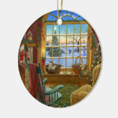 居心地のよい猫のクリスマス セラミックオーナメント (左)