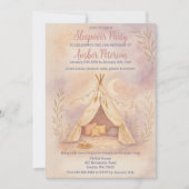 居心地のガーリー良いテントムーンアンドスターズボホバースデーパーティー 招待状 (正面)