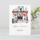 居心地の素朴良いクリスマスシーン暖炉ストッキング シーズンカード (スタンド正面)