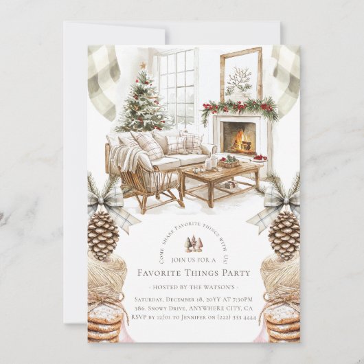 居心地の良いお気に入りの事物クリスマスパーティー 招待状 (正面)
