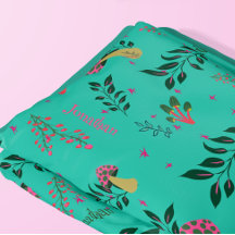 居心地の良いアクアグリーンマッシュルームと植物模様