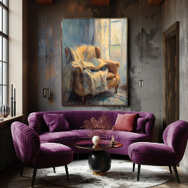 居心地の良いアームチェアとブックバイウィンドウ – Impressionist ポスター