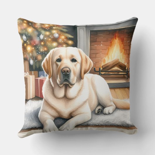 居心地の良いイエローラブラドールクリスマスシーンドッグ恋人 クッション (裏面)