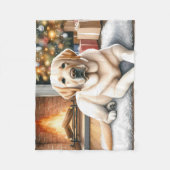 居心地の良いイエローラブラドールリトリエバードッグクリスマス フリースブランケット (正面)