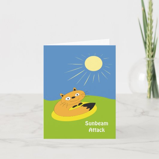 居心地の良いインドア派の猫 日向ぼっこ 冗談 イラスト カード (正面)