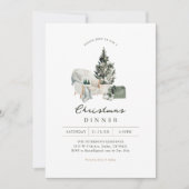 居心地の良いウォーターカラークリスマスディナーパーティー 招待状 (正面)