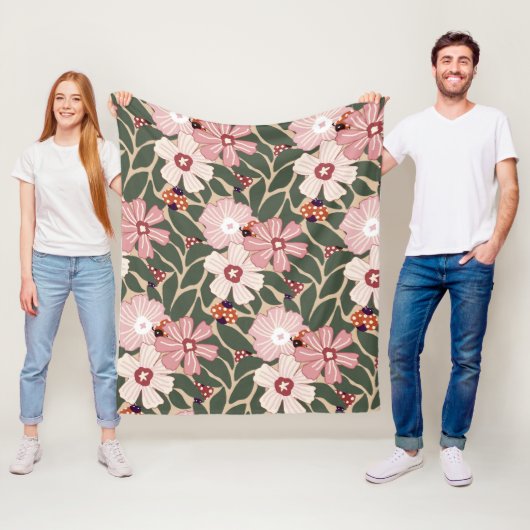 居心地の良いウッドランドラディバグ&ワイルドフラワー自然カラー フリースブランケット (インサイチュ)