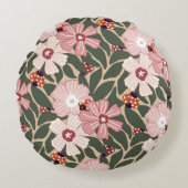 居心地の良いウッドランドラディバグ&ワイルドフラワー自然カラー ラウンドクッション (正面)