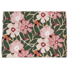 居心地の良いウッドランドラディバグ&ワイルドフラワー自然カラー ラージペーパーバッグ