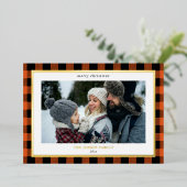 居心地の良いオレンジ色の黒い格子状縁どの3枚の写真クリスマス 箔シーズンカード (立ち正面)