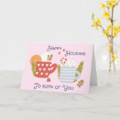 居心地の良いカップルのクリスマスマグカップとお菓子 カード (黄色い花)