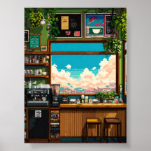 居心地の良いカフェの窓 ピクセルアート