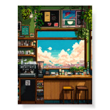居心地の良いカフェの窓 ピクセルアート