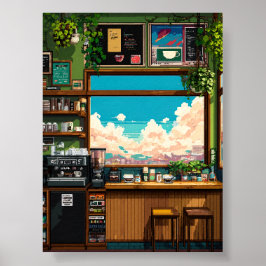 居心地の良いカフェの窓 ピクセルアート ポスター