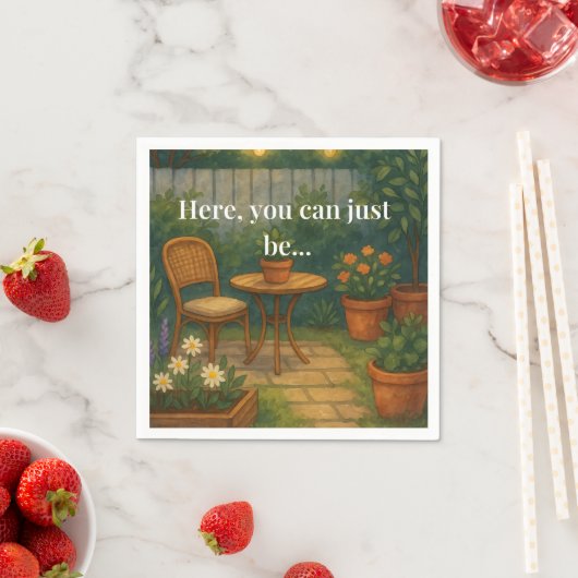 居心地の良いガーデン装飾用クッション- 'Here, You Can Just Be' スタンダードカクテルナプキン (インサイチュ)