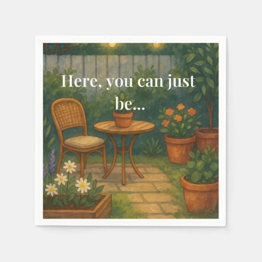 居心地の良いガーデン装飾用クッション- 'Here, You Can Just Be' スタンダードカクテルナプキン (正面)