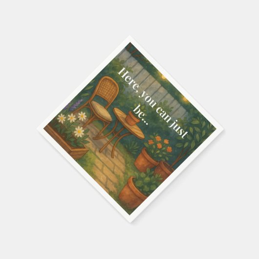 居心地の良いガーデン装飾用クッション- 'Here, You Can Just Be' スタンダードカクテルナプキン (角)
