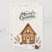 居心地の良いキャビンのクリスマスカード | 休素朴日 招待状 (正面/裏面)