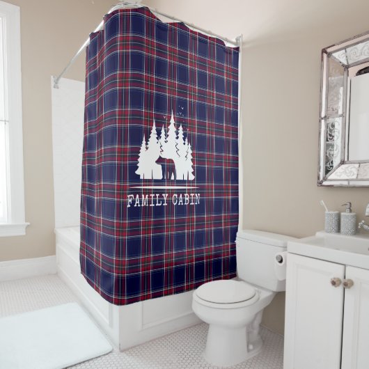 居心地の良いキャビンクラシックデコール、海軍と赤のプライド シャワーカーテン (インサイチュ)