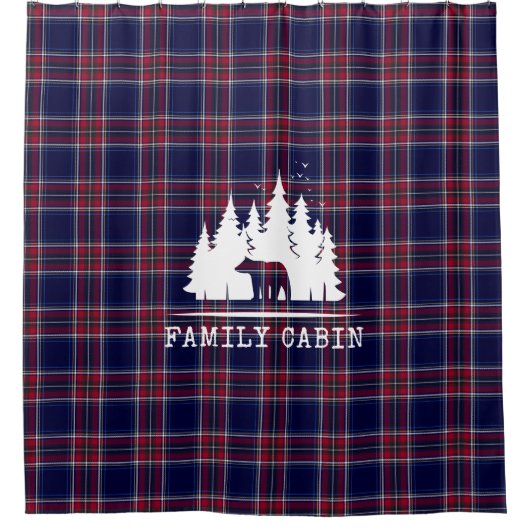 居心地の良いキャビンクラシックデコール、海軍と赤のプライド シャワーカーテン (正面)